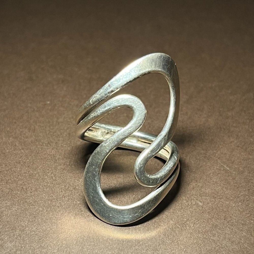 Funky Abstract Wave Open Work Sterling Silver Statement Boho Tribal Chic Sleek M